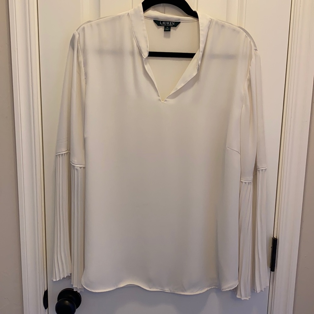 Lauren Ralph Lauren Knife Pleated Long Sleeve Blouse